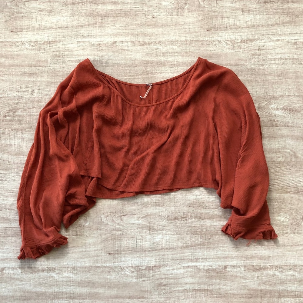 Free People Crop Top Blouse Long Sleeve Flowy Boho